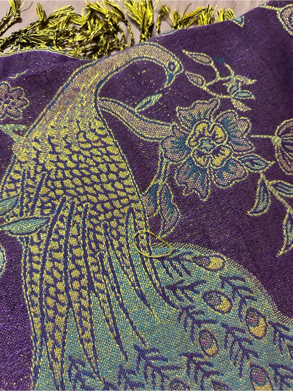 Purple & Gold Peacock Pattern Women's Scarf/Shawl